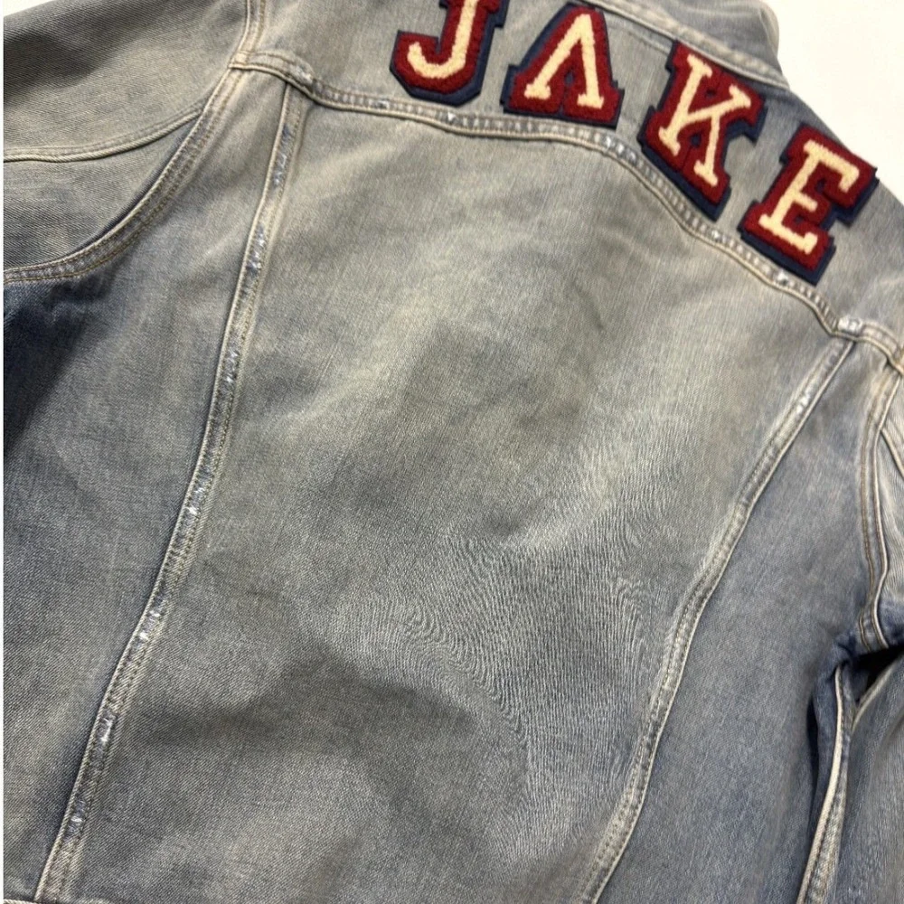 Levis Big E Denim Trucker Jacket Light Wash Embroidered Distressed M - Picture 7 of 10